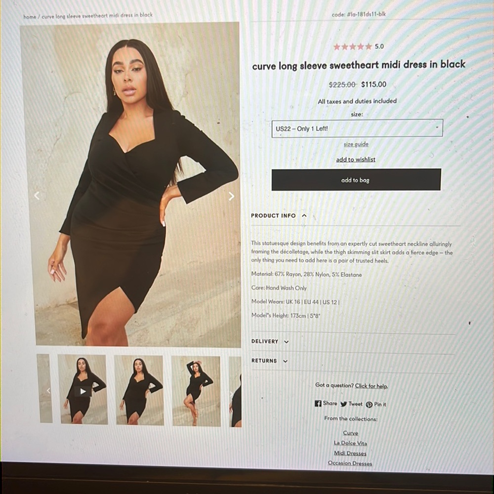 Curve Long sleeve sweetheart midi dress